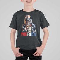 Bigfoot Merica T Shirt For Kid American Flag Patriotic 4th Of July Uncle Sam - Wonder Print Shop