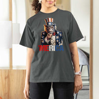 Bigfoot Merica T Shirt For Women American Flag Patriotic 4th Of July Uncle Sam - Wonder Print Shop