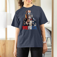 Bigfoot Merica T Shirt For Women American Flag Patriotic 4th Of July Uncle Sam - Wonder Print Shop