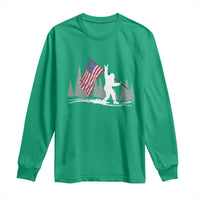Bigfoot Long Sleeve Shirt Sasquatch American Flag Patriotic - Wonder Print Shop