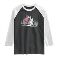 Bigfoot Raglan Shirt Sasquatch American Flag Patriotic - Wonder Print Shop