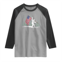 Bigfoot Raglan Shirt Sasquatch American Flag Patriotic - Wonder Print Shop