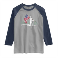 Bigfoot Raglan Shirt Sasquatch American Flag Patriotic - Wonder Print Shop