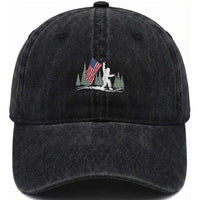 Bigfoot Washed Cotton Baseball Cap Sasquatch American Flag Patriotic