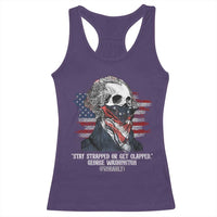 Funny 4th Of July Racerback Tank Top George Washington Stay Strapped Or Get Clapped USA Flag - Wonder Print Shop