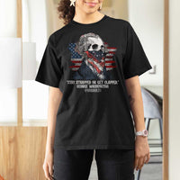 Funny 4th Of July T Shirt For Women George Washington Stay Strapped Or Get Clapped USA Flag - Wonder Print Shop