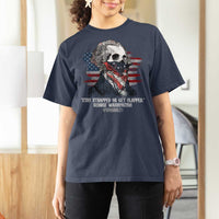 Funny 4th Of July T Shirt For Women George Washington Stay Strapped Or Get Clapped USA Flag - Wonder Print Shop