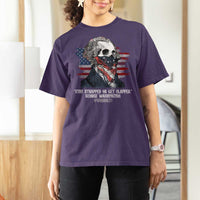 Funny 4th Of July T Shirt For Women George Washington Stay Strapped Or Get Clapped USA Flag - Wonder Print Shop