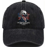 Funny 4th Of July Washed Cotton Baseball Cap George Washington Stay Strapped Or Get Clapped USA Flag