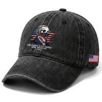 Funny 4th Of July Washed Cotton Baseball Cap George Washington Stay Strapped Or Get Clapped USA Flag