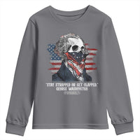 Funny 4th Of July Youth Sweatshirt George Washington Stay Strapped Or Get Clapped USA Flag - Wonder Print Shop