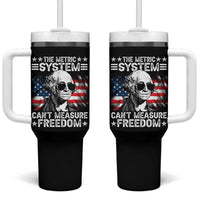 Funny 4th of July The Metric System Can't Measure Freedom Tumbler With Handle George Washington American Flag - Wonder Print Shop