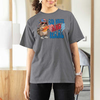 Funny Raccoon 4th of July T Shirt For Women Red White and Feral Patriotic - Wonder Print Shop