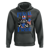 Patriotic Raccoon 4th of July Hoodie Feral But Free USA Flag - Wonder Print Shop