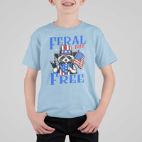 Patriotic Raccoon 4th of July T Shirt For Kid Feral But Free USA Flag - Wonder Print Shop