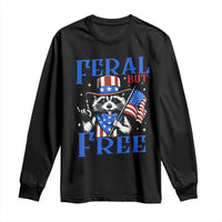 Patriotic Raccoon 4th of July Long Sleeve Shirt Feral But Free USA Flag - Wonder Print Shop