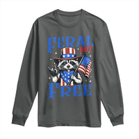 Patriotic Raccoon 4th of July Long Sleeve Shirt Feral But Free USA Flag - Wonder Print Shop