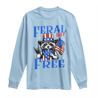 Patriotic Raccoon 4th of July Long Sleeve Shirt Feral But Free USA Flag - Wonder Print Shop