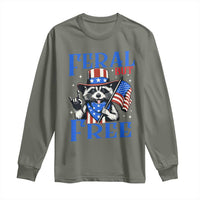 Patriotic Raccoon 4th of July Long Sleeve Shirt Feral But Free USA Flag - Wonder Print Shop