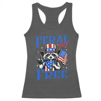 Patriotic Raccoon 4th of July Racerback Tank Top Feral But Free USA Flag - Wonder Print Shop