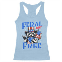 Patriotic Raccoon 4th of July Racerback Tank Top Feral But Free USA Flag - Wonder Print Shop