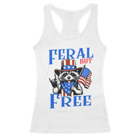 Patriotic Raccoon 4th of July Racerback Tank Top Feral But Free USA Flag - Wonder Print Shop