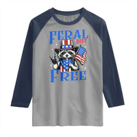 Patriotic Raccoon 4th of July Raglan Shirt Feral But Free USA Flag - Wonder Print Shop