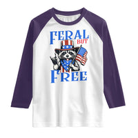Patriotic Raccoon 4th of July Raglan Shirt Feral But Free USA Flag - Wonder Print Shop