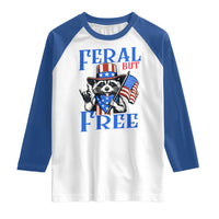 Patriotic Raccoon 4th of July Raglan Shirt Feral But Free USA Flag - Wonder Print Shop