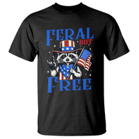 Patriotic Raccoon 4th of July T Shirt Feral But Free USA Flag - Wonder Print Shop