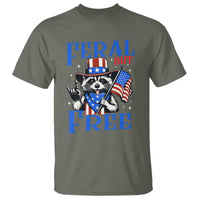 Patriotic Raccoon 4th of July T Shirt Feral But Free USA Flag - Wonder Print Shop