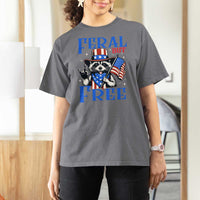 Patriotic Raccoon 4th of July T Shirt For Women Feral But Free USA Flag - Wonder Print Shop