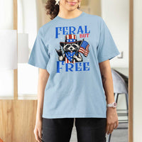 Patriotic Raccoon 4th of July T Shirt For Women Feral But Free USA Flag - Wonder Print Shop