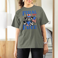 Patriotic Raccoon 4th of July T Shirt For Women Feral But Free USA Flag - Wonder Print Shop