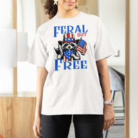 Patriotic Raccoon 4th of July T Shirt For Women Feral But Free USA Flag - Wonder Print Shop