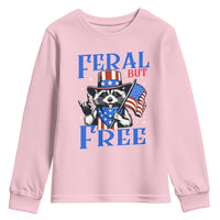Patriotic Raccoon 4th of July Youth Sweatshirt Feral But Free USA Flag - Wonder Print Shop