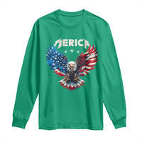 Bald Eagle Merica Long Sleeve Shirt USA American Flag Patriotic 4th of July - Wonder Print Shop