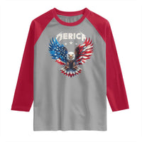 Bald Eagle Merica Raglan Shirt USA American Flag Patriotic 4th of July - Wonder Print Shop