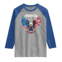 Bald Eagle Merica Raglan Shirt USA American Flag Patriotic 4th of July - Wonder Print Shop