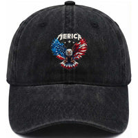 Bald Eagle Merica Washed Cotton Baseball Cap USA American Flag Patriotic 4th of July