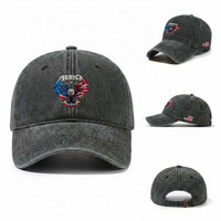 Bald Eagle Merica Washed Cotton Baseball Cap USA American Flag Patriotic 4th of July