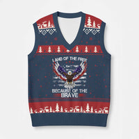 Land of the Free Because of the Brave V-Neck Knit Sweater Vest American Flag Patriotic Eagle 4th of July - Wonder Print Shop