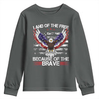 Land of the Free Because of the Brave Youth Sweatshirt American Flag Patriotic Eagle 4th of July - Wonder Print Shop