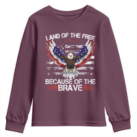 Land of the Free Because of the Brave Youth Sweatshirt American Flag Patriotic Eagle 4th of July - Wonder Print Shop