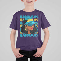 Bahamian Girl T Shirt For Kid Melanin Afro Messy Bun Black Woman Bahamas Flag - Wonder Print Shop