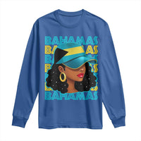 Bahamian Girl Long Sleeve Shirt Melanin Afro Messy Bun Black Woman Bahamas Flag - Wonder Print Shop