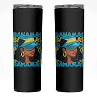 Bahamian Girl Skinny Tumbler Melanin Afro Messy Bun Black Woman Bahamas Flag - Wonder Print Shop