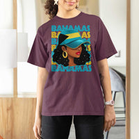 Bahamian Girl T Shirt For Women Melanin Afro Messy Bun Black Woman Bahamas Flag - Wonder Print Shop