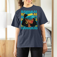 Bahamian Girl T Shirt For Women Melanin Afro Messy Bun Black Woman Bahamas Flag - Wonder Print Shop