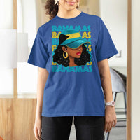 Bahamian Girl T Shirt For Women Melanin Afro Messy Bun Black Woman Bahamas Flag - Wonder Print Shop